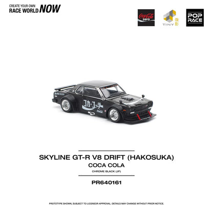 POPRACE 1/64 -SKYLINE GT-R DRIFT (HAKOSUKA) - COCA COLA ZERO JP BLACK CHROME PR640161