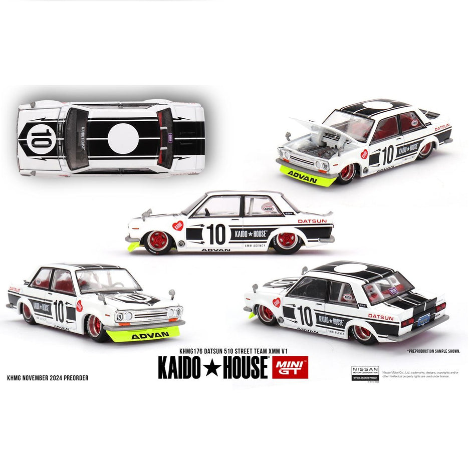Kaido House x Mini GT - Datsun 510 Street Team XMM V1 - White (KHMG176)