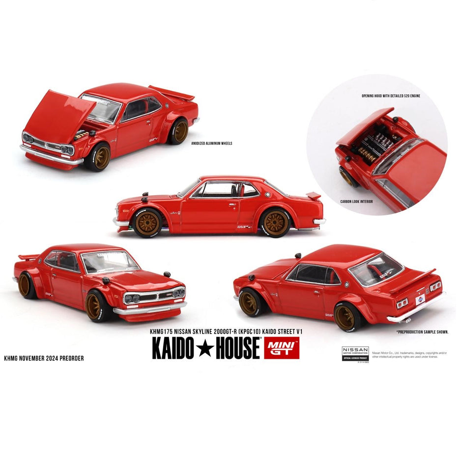 VOIR NOTE LAST ONE LE DERNIER OPEN BOX BOITE OUVERTE KAIDO House x Mini GT - Nissan Skyline 2000GT-R (KPGC10) Kaido Street V1 - Red (KHMG175)