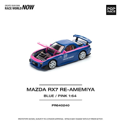 (PRE-0RDER 2025) POPRACE 1/64, MAZDA RX7 RE-AMEMIYA - (BLUE/PINK)