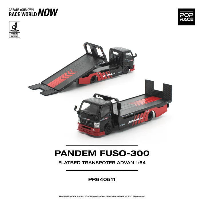 (PRE-ORDER 2026) POPRACE 1:64 PANDEM Fuso 300 transporteur plateau ADVAN PR640511