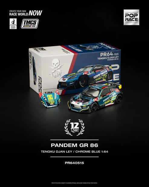POP RACE × TMCS 2026 Toyota GR86 Pandem Tengku Djan Ley Chrome Blue Special Edition 1:64 – PR640515