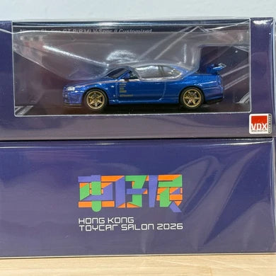 Motorhelix 1:64 Nissan Skyline GT-R (R34) Customized – Bayside Blue – Hong Kong ToyCar Salon / VDX Exclusive M63453DZ-PT