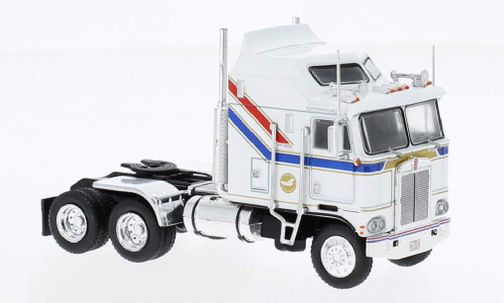1976 Kenworth K100 COE Aerodyne Tractor (White w/Blue &amp; Red Stripes) 1:64