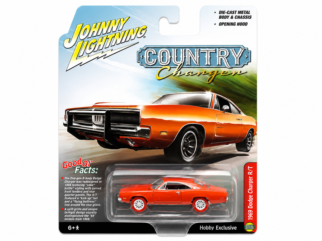 CHASE CAR Dodge Charger R/T 1969 Orange « Country Charger » – Johnny Lightning 1:64 (CHASE-JLSP206)