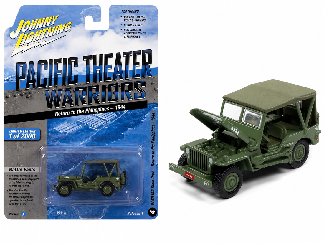 Willys WWII MB Olive Drab “Return to the Philippines - 1944” – Johnny Lightning Pacific Theater Warriors (JLML007-1A-B)