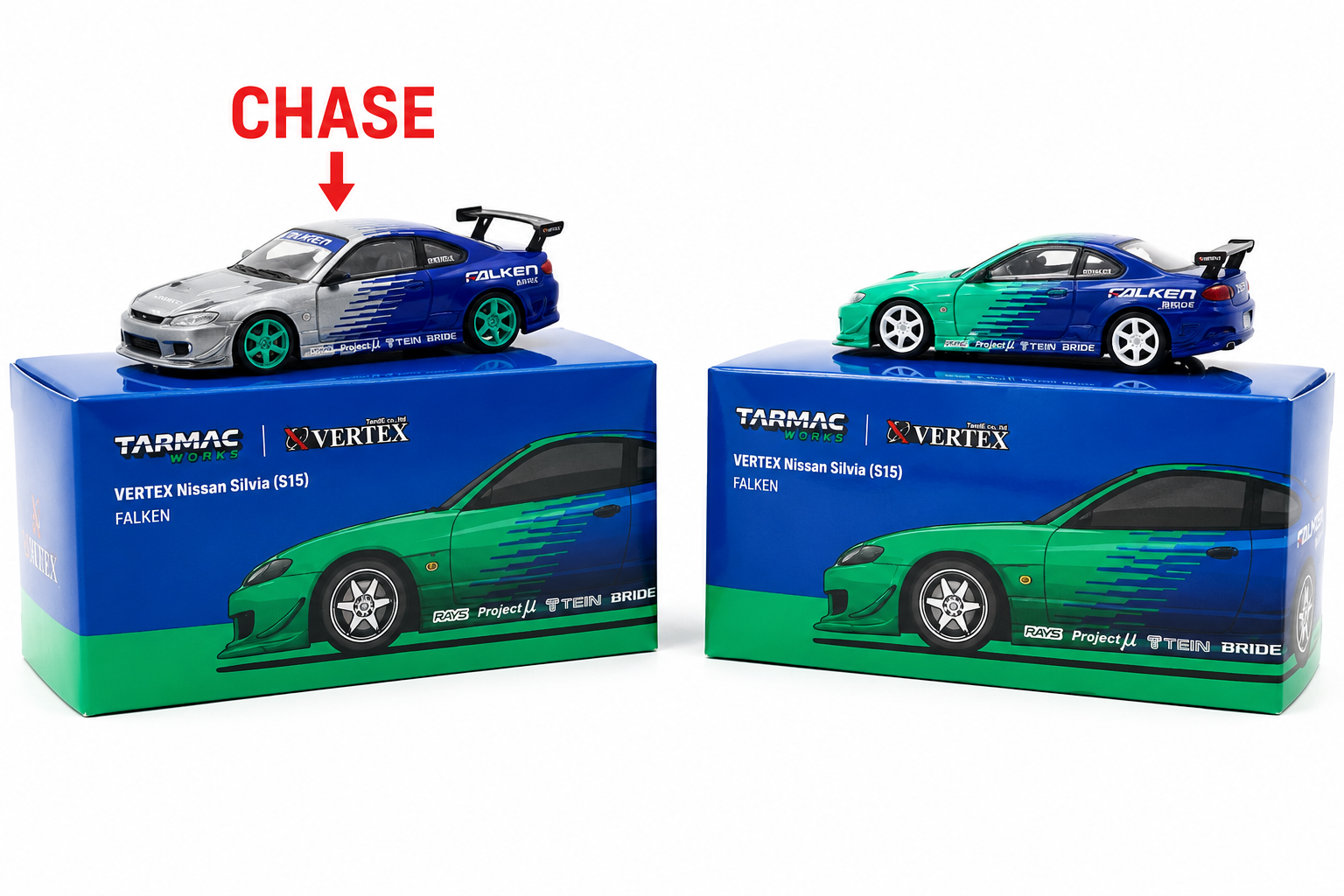 CHASE CAR Nissan Silvia S15 Vertex Falken – Tarmac Works 1:64 (T64G-023-FA-CHASE)
