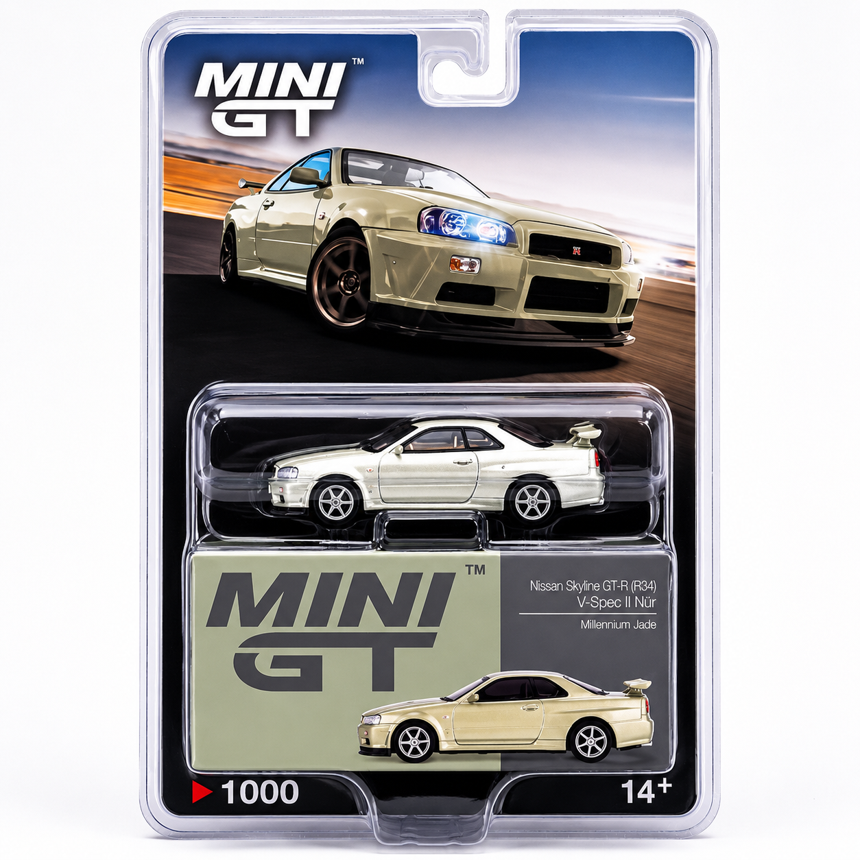 CHASE CAR Mini GT Nissan Skyline GT-R (R34) V-Spec II Nür – Millenium Jade (MGT01003-BLC-CHASE)