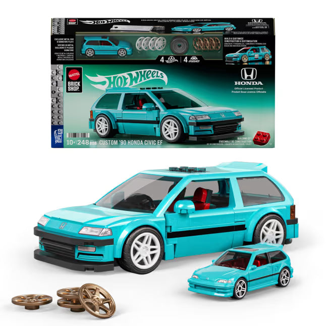 Limit 1 par client (PRE-0RDER, Q1 2026 ) Mattel Brick Shop Hot Wheels Custom ’90 Honda Civic Ef Building Toy Kit (248 Pieces)