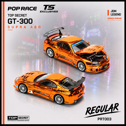 (PRE-ORDER 2026) POPRACE x TS Exclusives 1/64 TOP SECRET SUPRA A80 GT300 ORANGE CHROME (PRT003)
