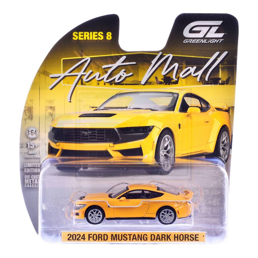 GreenLight 1:64 2024 Ford Mustang Dark Horse Yellow Splash Metallic – Auto Mall Series 8 – Limited Edition GL68080-E