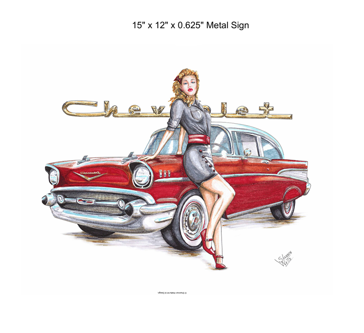 15"x12"- CHEVY PIN-UP GIRL (Metal Sign)