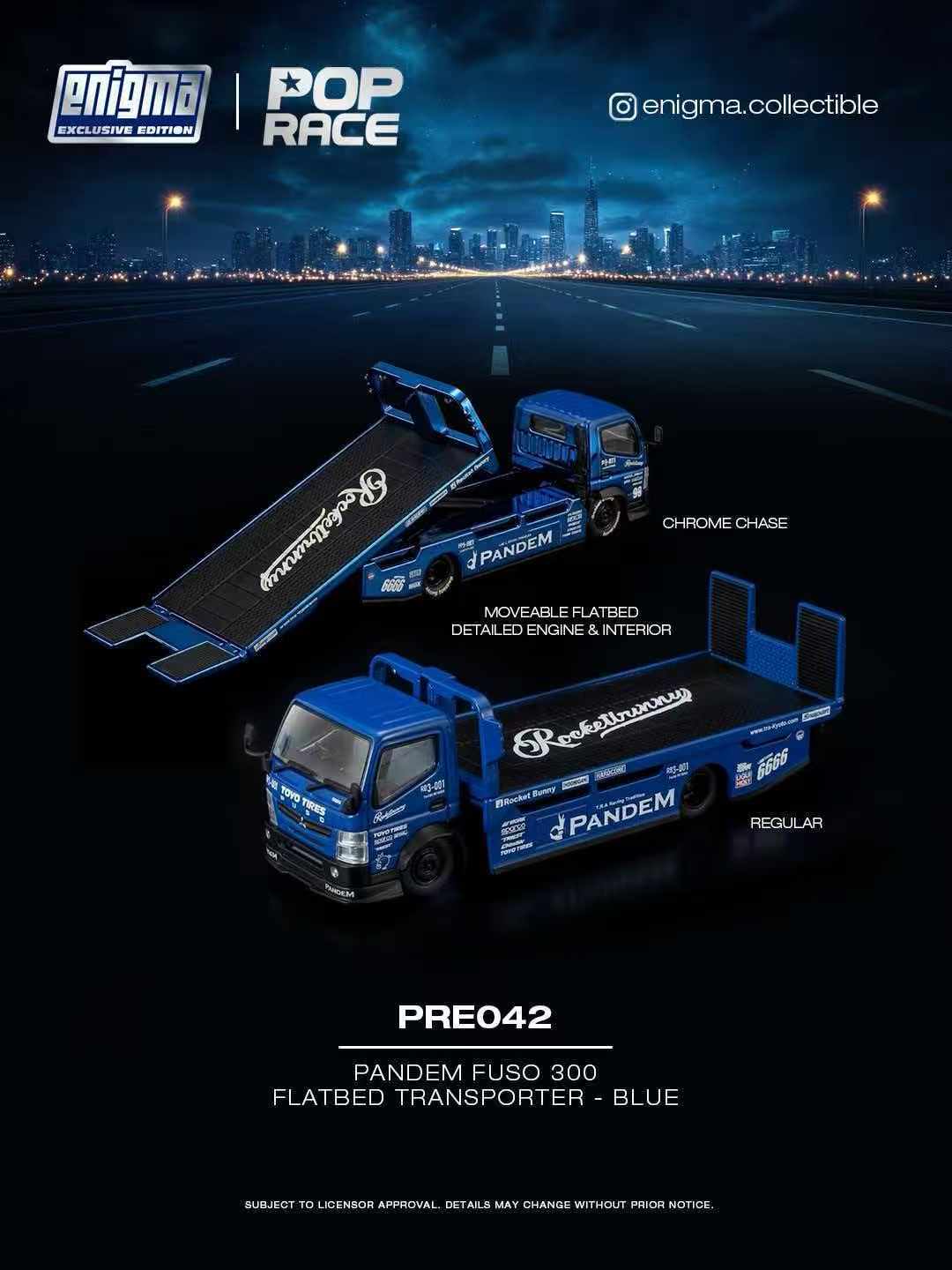 (PRE-ORDER 2027) Pop Race 1:64 Mitsubishi Fuso 300 Pandem – Camion plateau – Bleu – PRE042