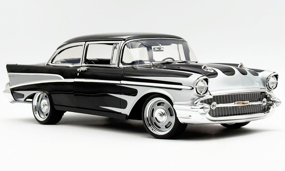 (PRE-ORDER 2027) ACME 1:18 – 1957 Chevrolet Bel Air Custom – Black with Silver Flames – Limited Edition of 357 – A1807022