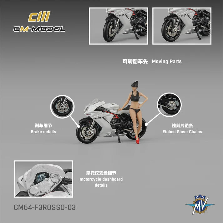 CM Model 1:64 MV Agusta F3 Rosso – Blanc avec figurine – CM64-F3Rosso-03