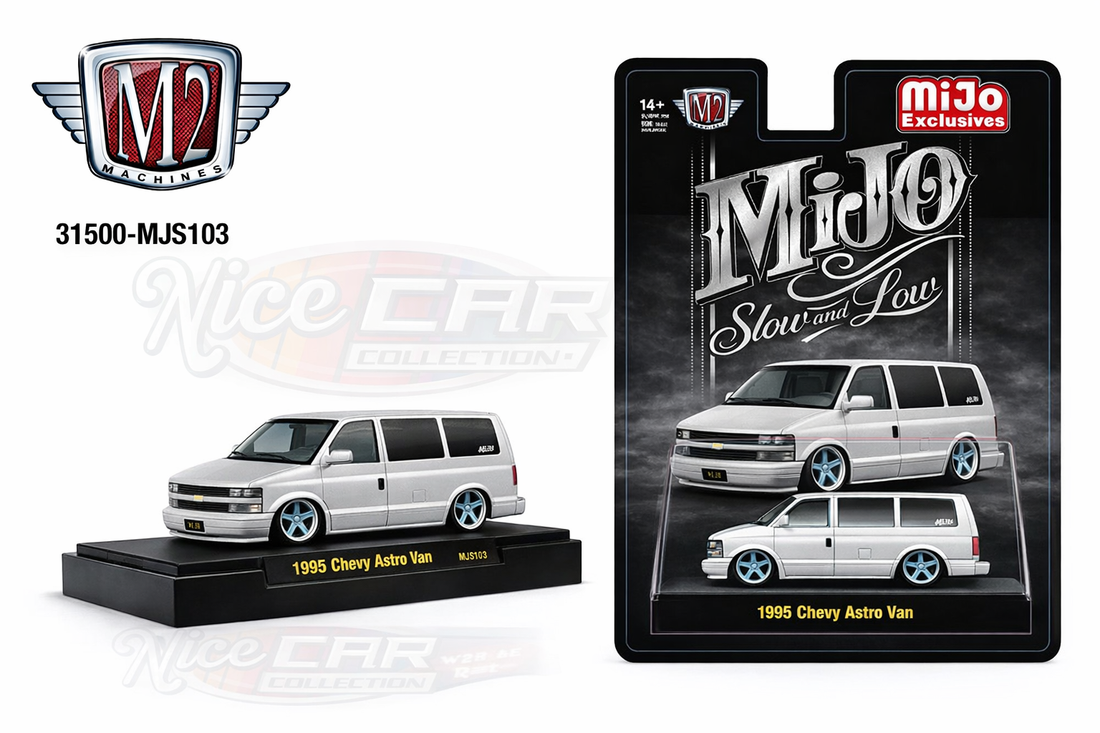 (PRE-ORDER 2026) M2 Machines 1:64-1995 Chevrolet Astro Van Custom Slow Low – White 31500-MJS103