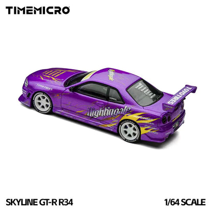 Nissan Skyline GT-R R34 “Drifting Flames” Purple TimeMicro 1:64 TM800506