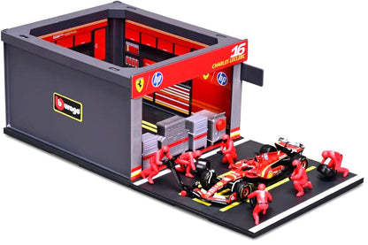 Bburago Diorama-1:43-2024 Formula Race Ferrari SF-24  Pit Pass Paddock Set, Sainz 