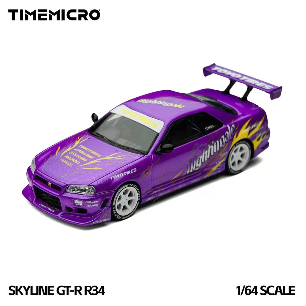 Nissan Skyline GT-R R34 « Drifting Flames » violet TimeMicro 1:64 TM800506