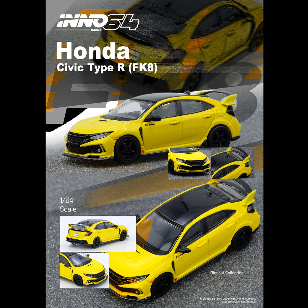 (PRE-ORDER 2025) INNO64 1/64-HONDA CIVIC TYPE-R (FK8) Yellow IN64-FK8-YL