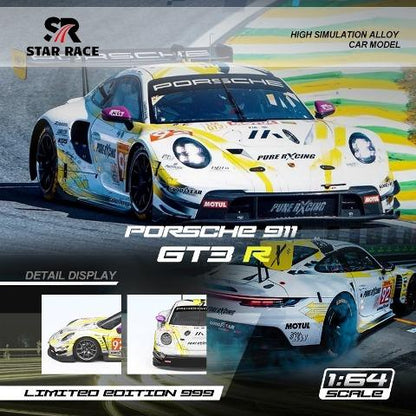 Star Race 1/64 -  Porsche 911 GT3 R Racing Car Yellow White 