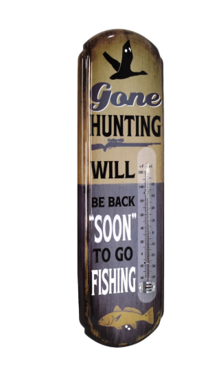 Gone Hunting Vintage Thermometer Rustic Wall Sign for Indoor/Outdoor