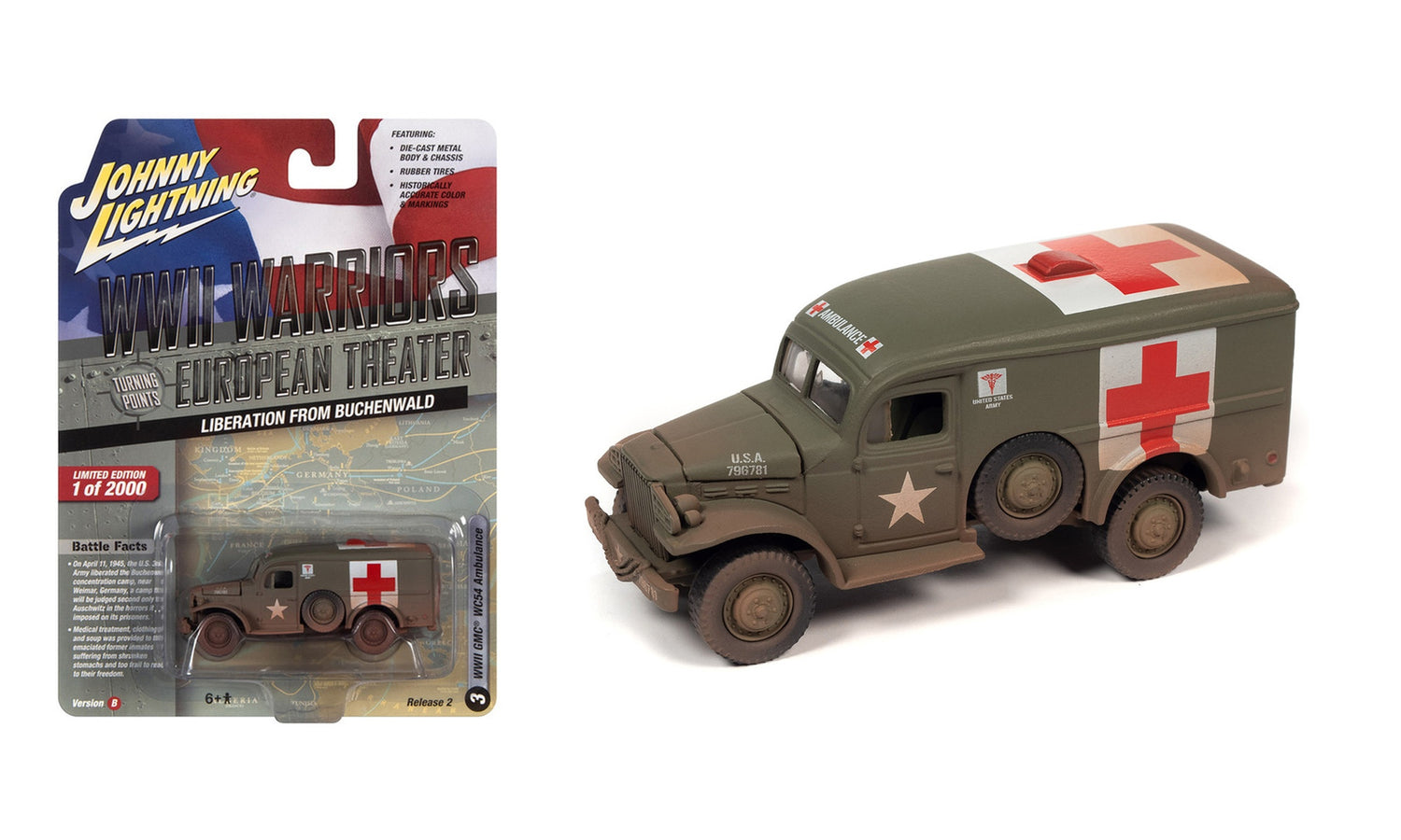 Ambulance GMC WC54 version sale « Libération de Buchenwald » – Johnny Lightning WWII Warriors European Theater (JLML008-2B-C)