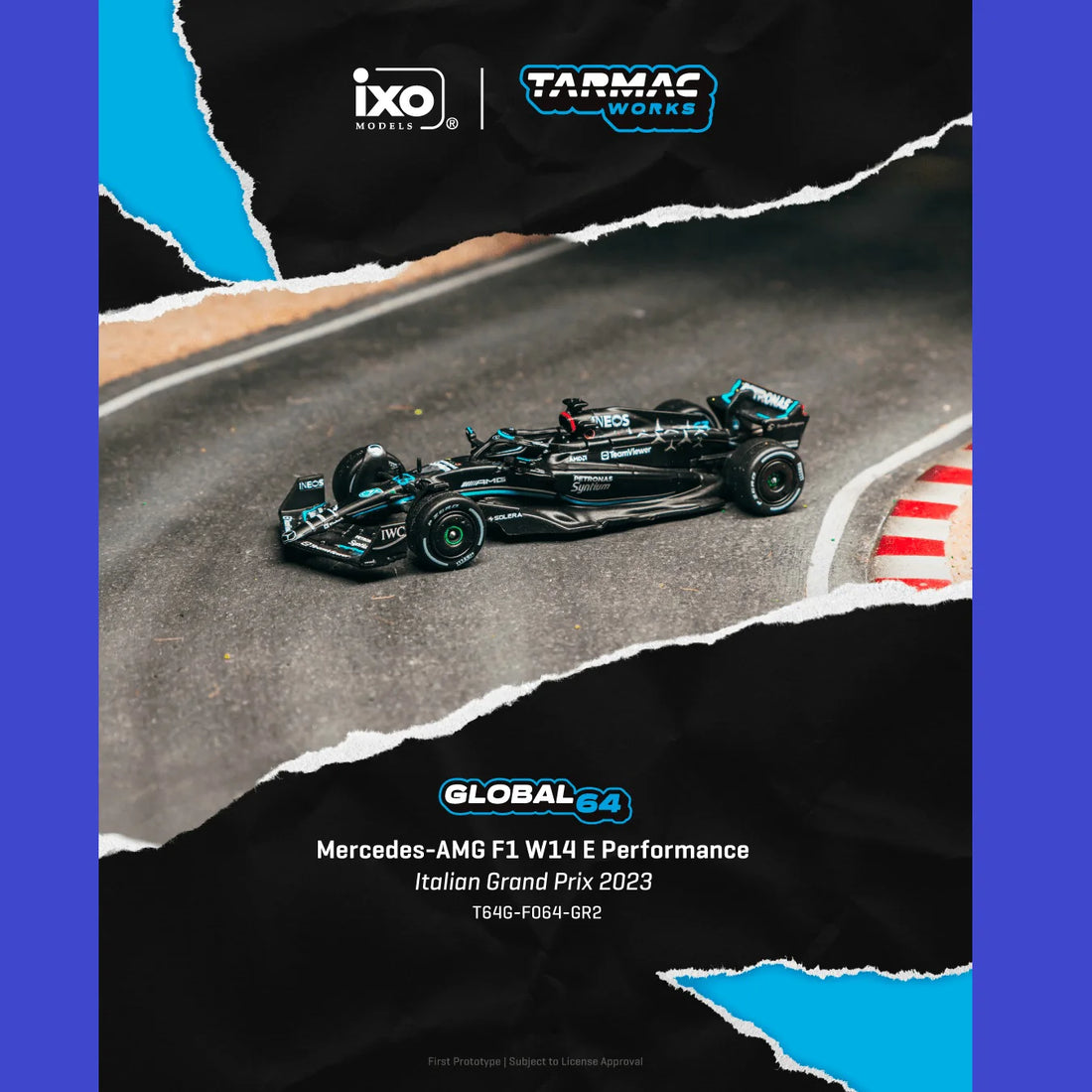 Tarmac Works Mercedes-AMG F1 W14 E Performance George Russell Italian Grand Prix 2023 Global64 1:64 - T64G-F064-GR2