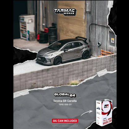 Tarmac Works Global64 1:64 Toyota GR Corolla – Grey – Metal Oil Can Packaging – T64G-066-GY