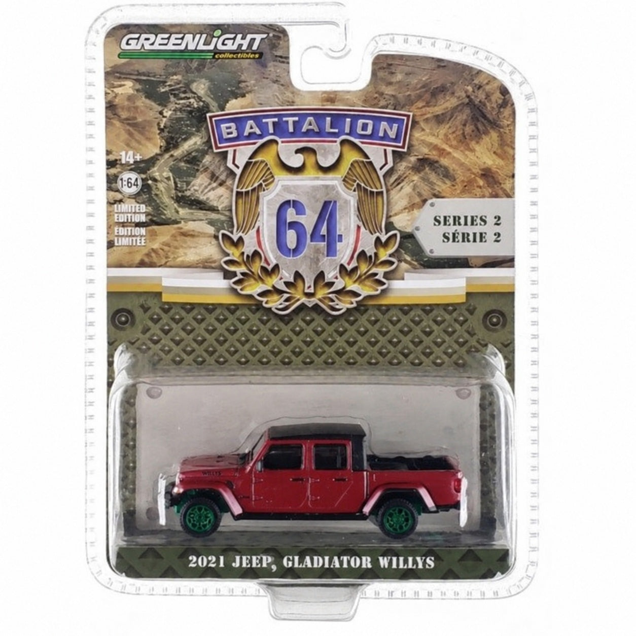 CHASE CAR GreenLight 1:64 2021 Jeep Gladiator Willys Snazzberry – Battalion 64 Series 2 – GL61020-F-CHASE