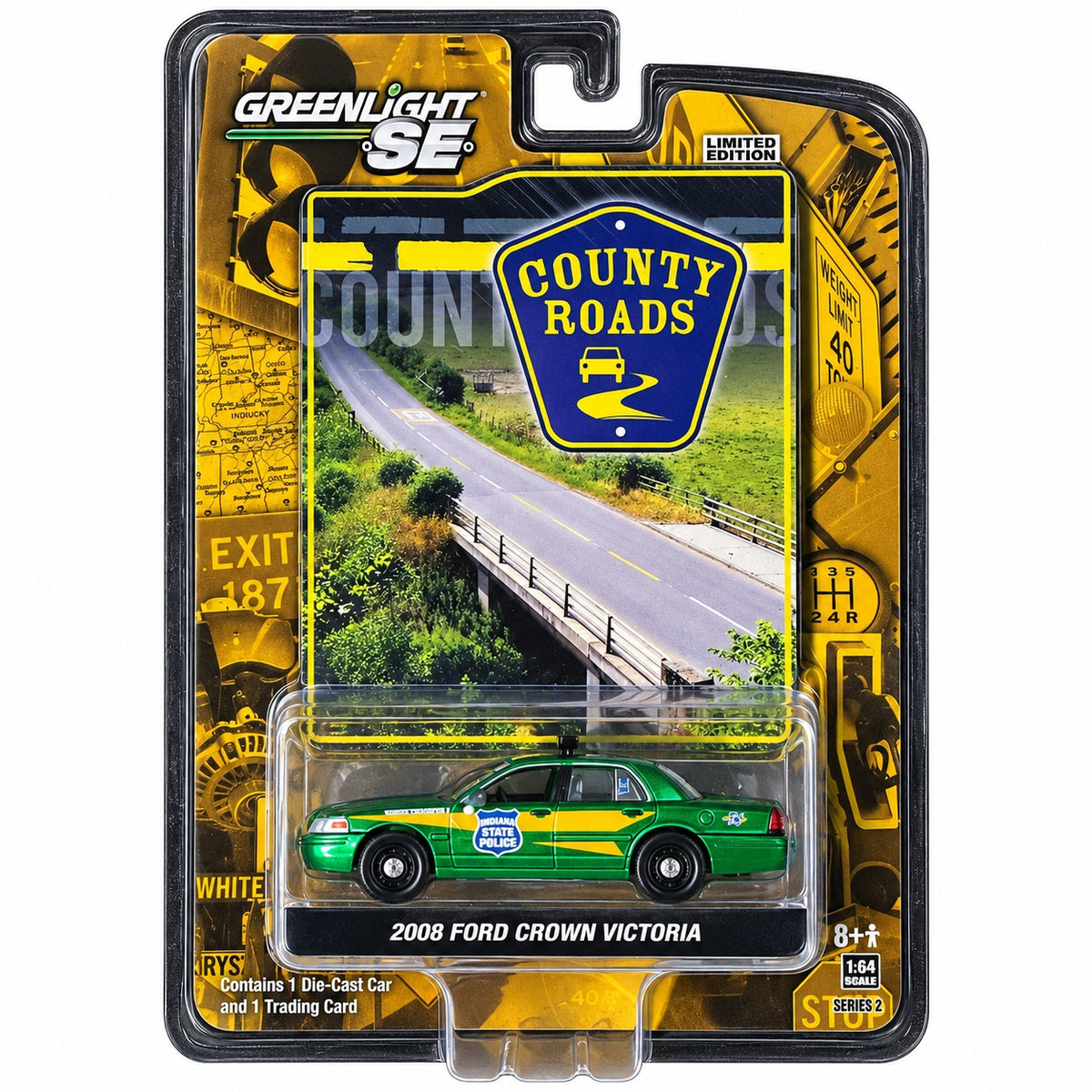 CHASE CAR GreenLight Country Roads 1:64 Ford Crown Victoria 2008 Indiana State Police – GL29620-2-CHASE
