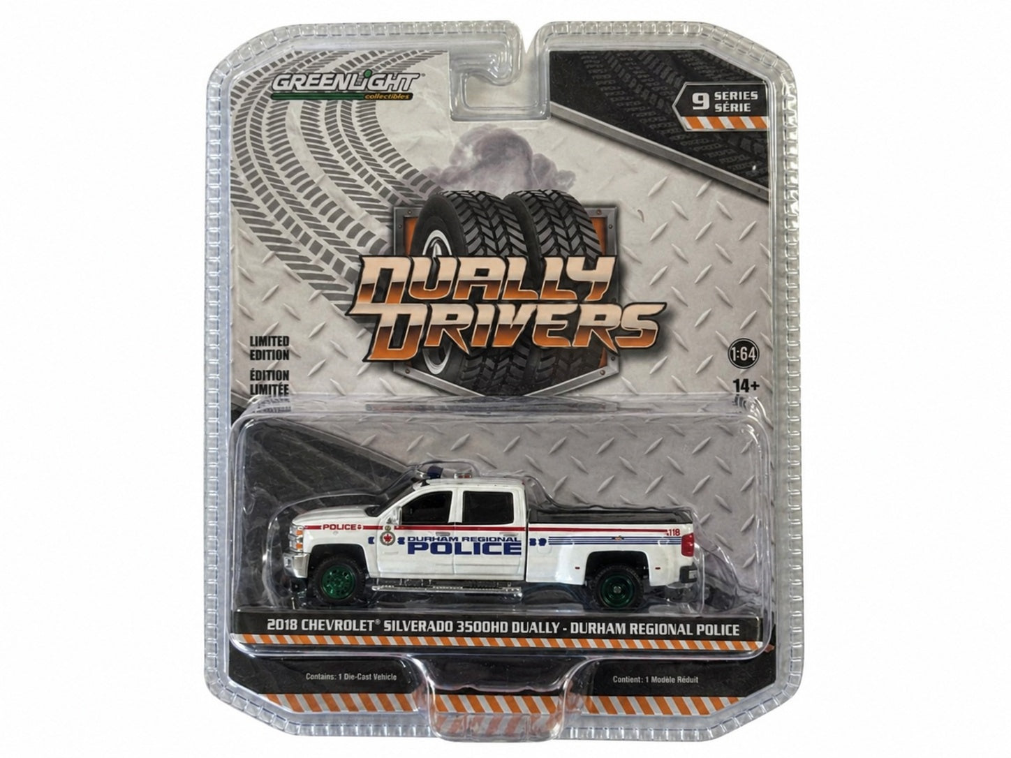 CHASE CAR GreenLight 1:64 2018 Chevrolet Silverado 3500HD Dually – Durham Regional Police – Dually Drivers Series 9 – GL46090-C-CHASE