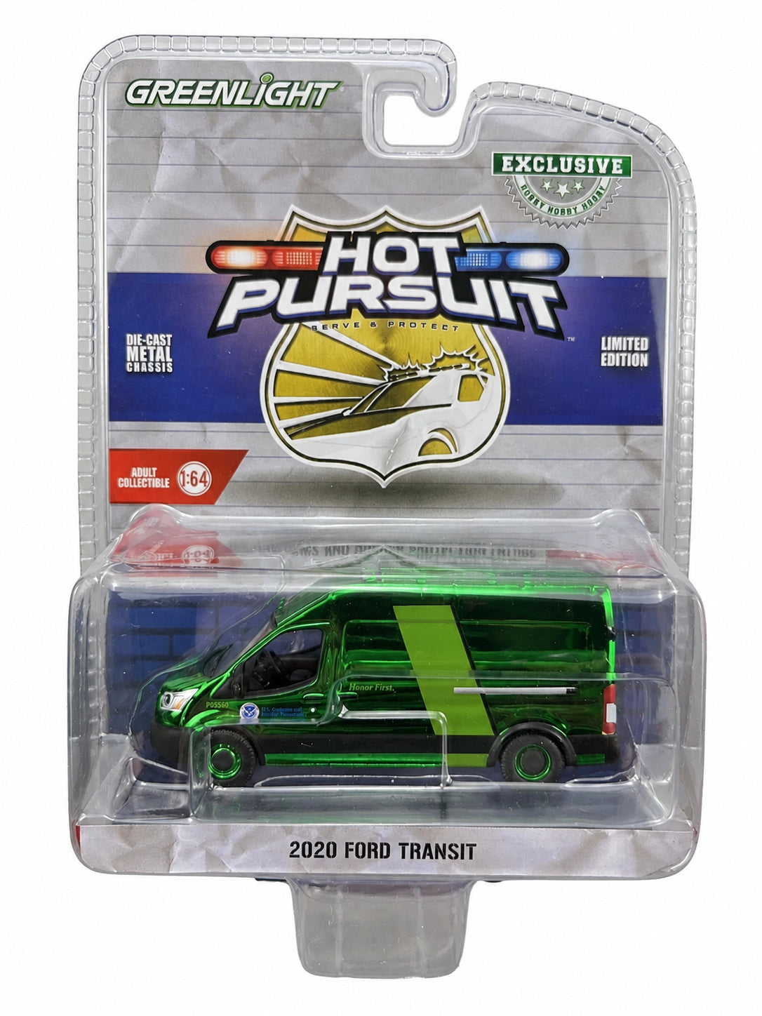 CHASE CAR GreenLight 1:64 2020 Ford Transit – U.S. Border Patrol – Hobby Exclusive – Green Chrome – GL43035-E-CHASE