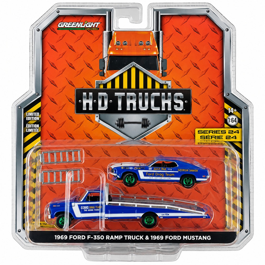 CHASE CAR GreenLight HD Trucks Series 24 1969 Ford F-350 Ramp Truck &amp; 1969 Ford Mustang 1:64 GL33240-A-CHASE
