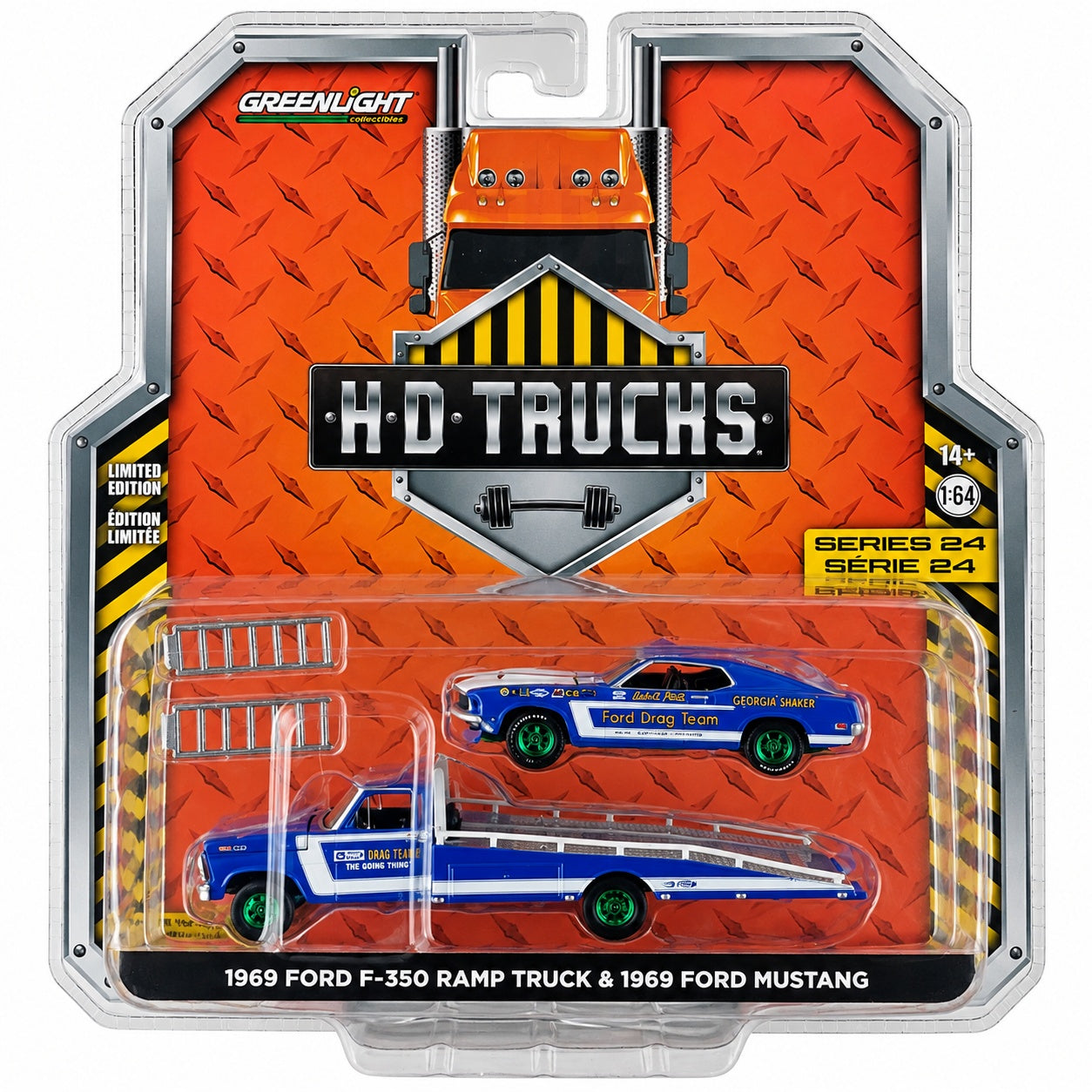 CHASE CAR GreenLight HD Trucks Series 24 1969 Ford F-350 Ramp Truck &amp; 1969 Ford Mustang 1:64 GL33240-A-CHASE
