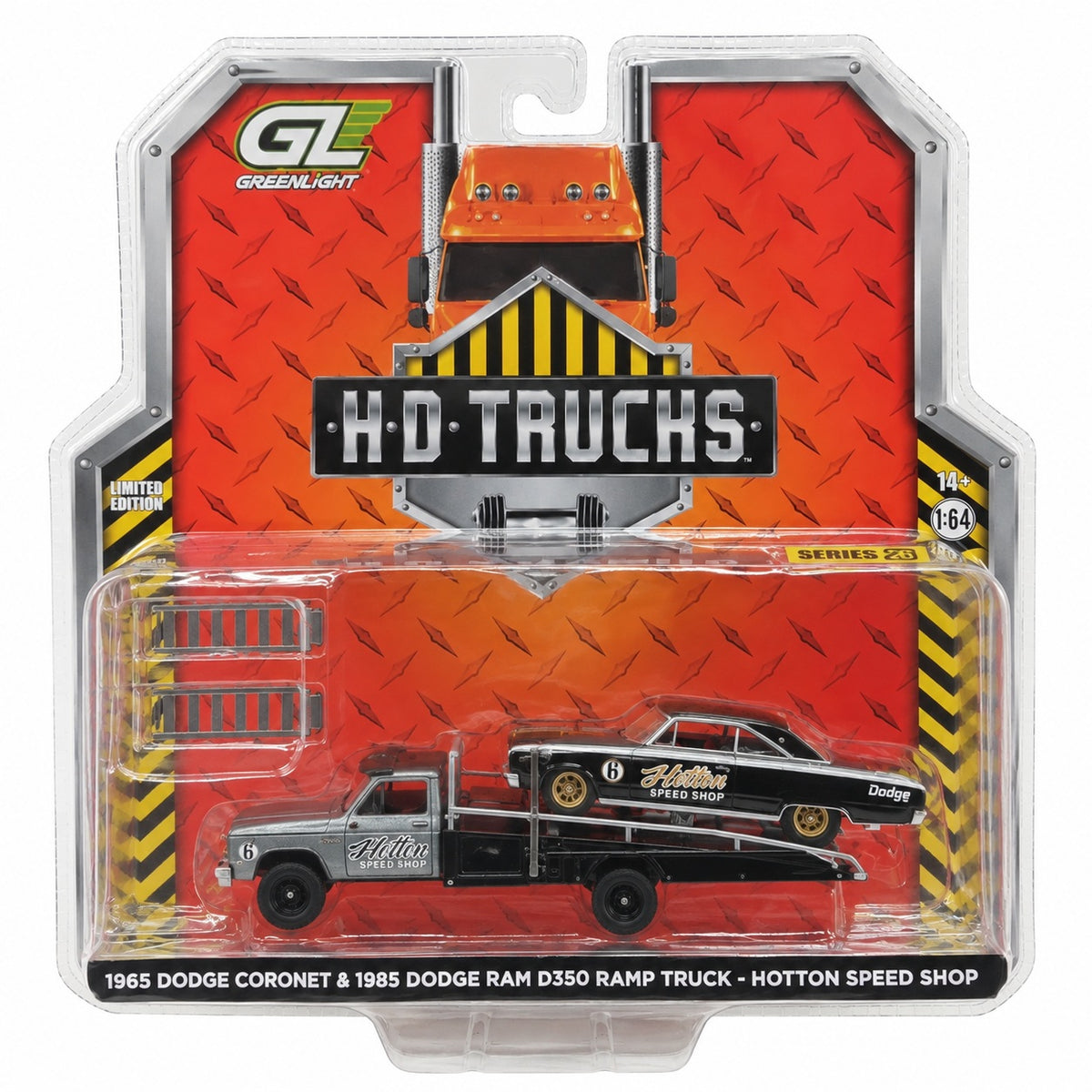 CHASE CAR GreenLight HD Trucks Series 26 1965 Dodge Coronet &amp; 1985 Dodge Ram D350 Ramp Truck – Hot Rod Speed Shop 1:64 GL33260-A-CHASE