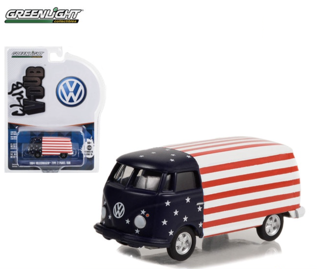 American Flag Volkswagen Type 2 Panel Van 1964 Greenlight 1:64 — GL36060-A