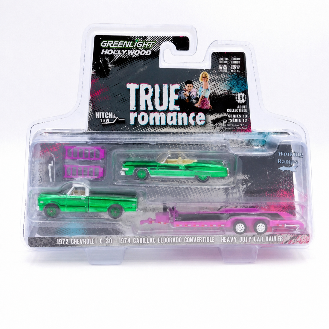 CHASE CARS 1974 Pink Cadillac Eldorado Convertible and 1972 Pink Chevrolet C-30 Pickup - “True Romance” Movie (1993) (CHASE-GL31180-C)