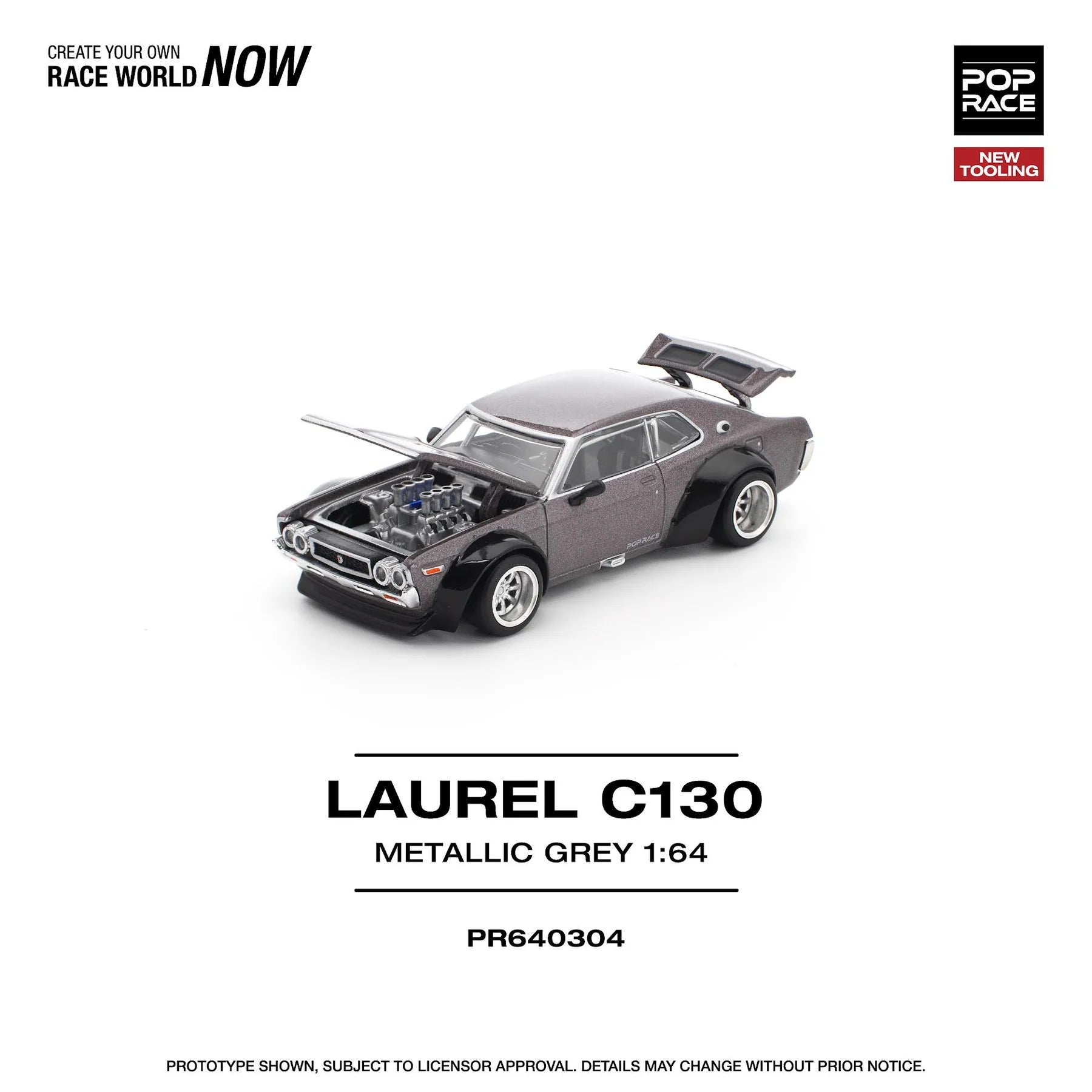 Nissan Laurel C130 Metallic Grey - POPRACE 1:64 - PR640304