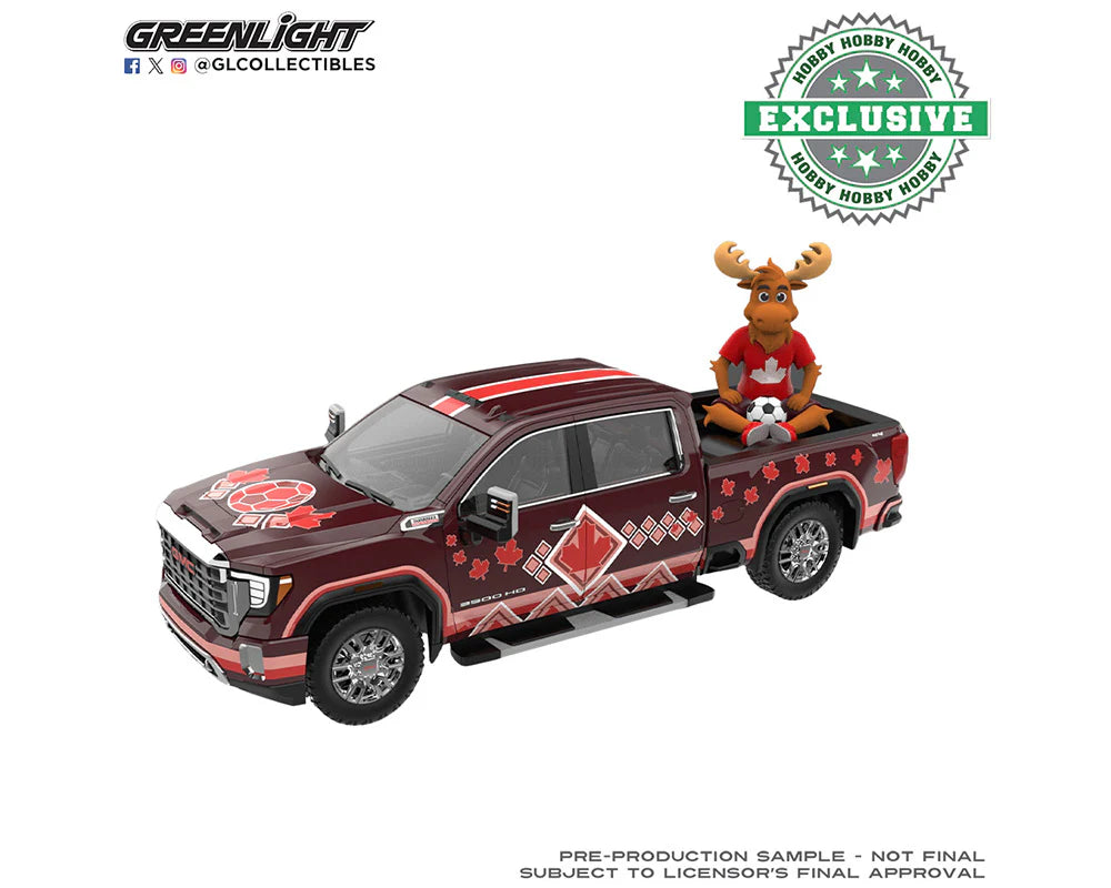 GMC Sierra 3500 HD 2022 hommage au Canada avec figurine d’orignal International Soccer Celebration ’26 GreenLight 1:64 – GL30590