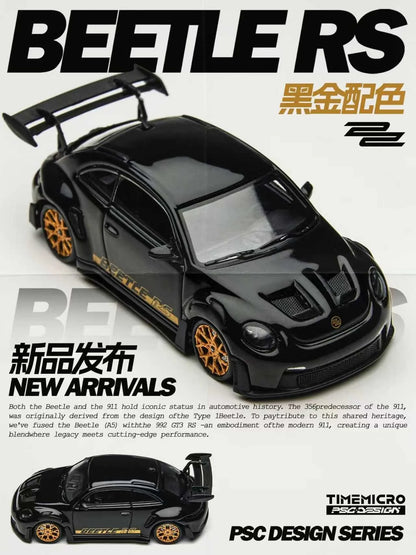 TimeMicro &amp; PSC DESIGN 1:64- Volkswagen Beetle RS Black-Gold TM647903