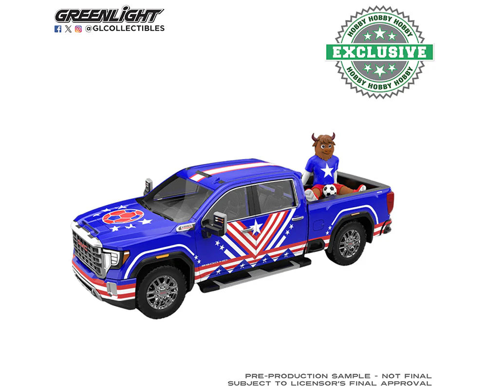 2022 GMC Sierra 3500 HD USA Tribute with Bison Figure International Soccer Celebration ’26 GreenLight 1:64 – GL30588