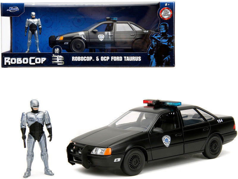 Ford Taurus OCP Matt Black "Detroit Police" and Robocop Diecast Figure 35th Anniversary "Robocop" (1987) Movie