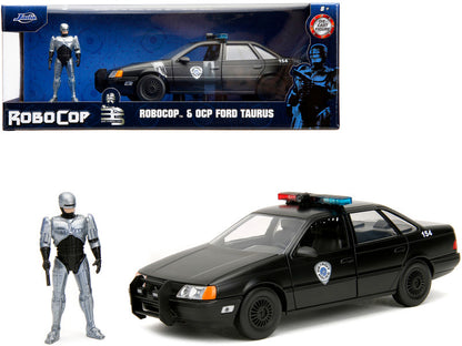 Ford Taurus OCP Matt Black "Detroit Police" and Robocop Diecast Figure 35th Anniversary "Robocop" (1987) Movie