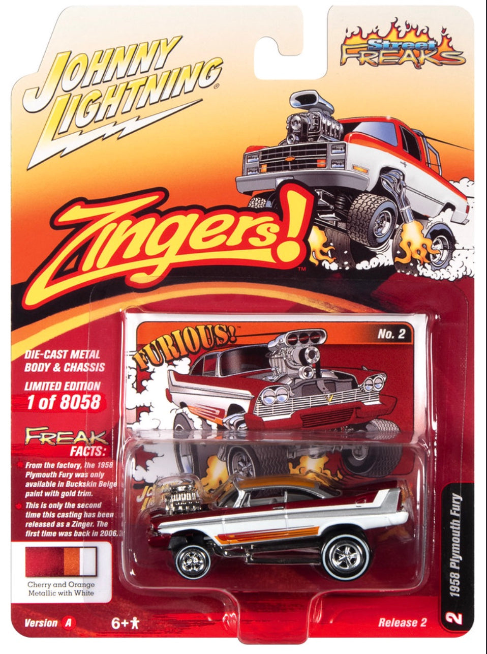 1958 Plymouth Fury Cherry Metallic avec blanc - Johnny Lightning Street Freaks Zingers 1:64 - JLSF024-2A-2