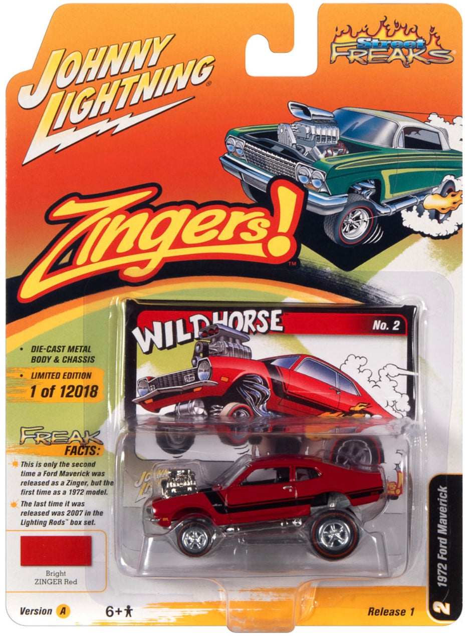 1972 Ford Maverick Bright Red with Black Stripe - Zinger - Johnny Lightning 1:64 - JLSF023-1A-2