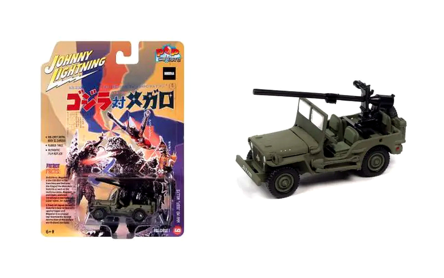 Johnny Lightning Pop Culture Release 1 Godzilla vs Megalon Willys Jeep MB 1973 – Olive Drab – JLPC011F