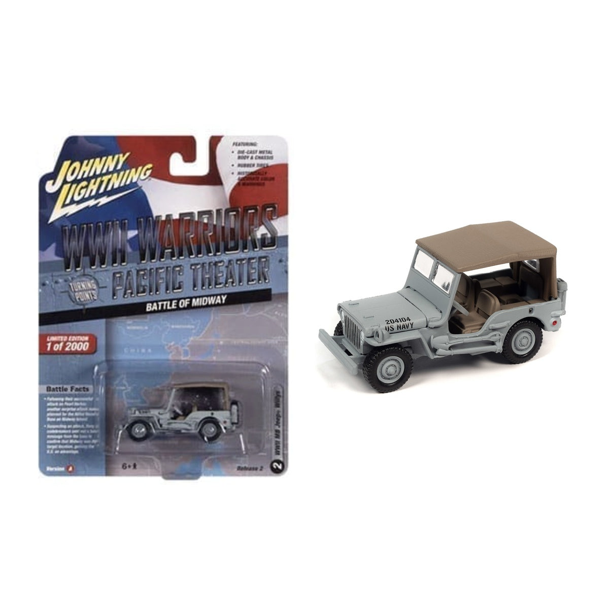Jeep Willys MB « Bataille de Midway » – Johnny Lightning WWII Warriors Pacific Theater (JLML008-2A-B)