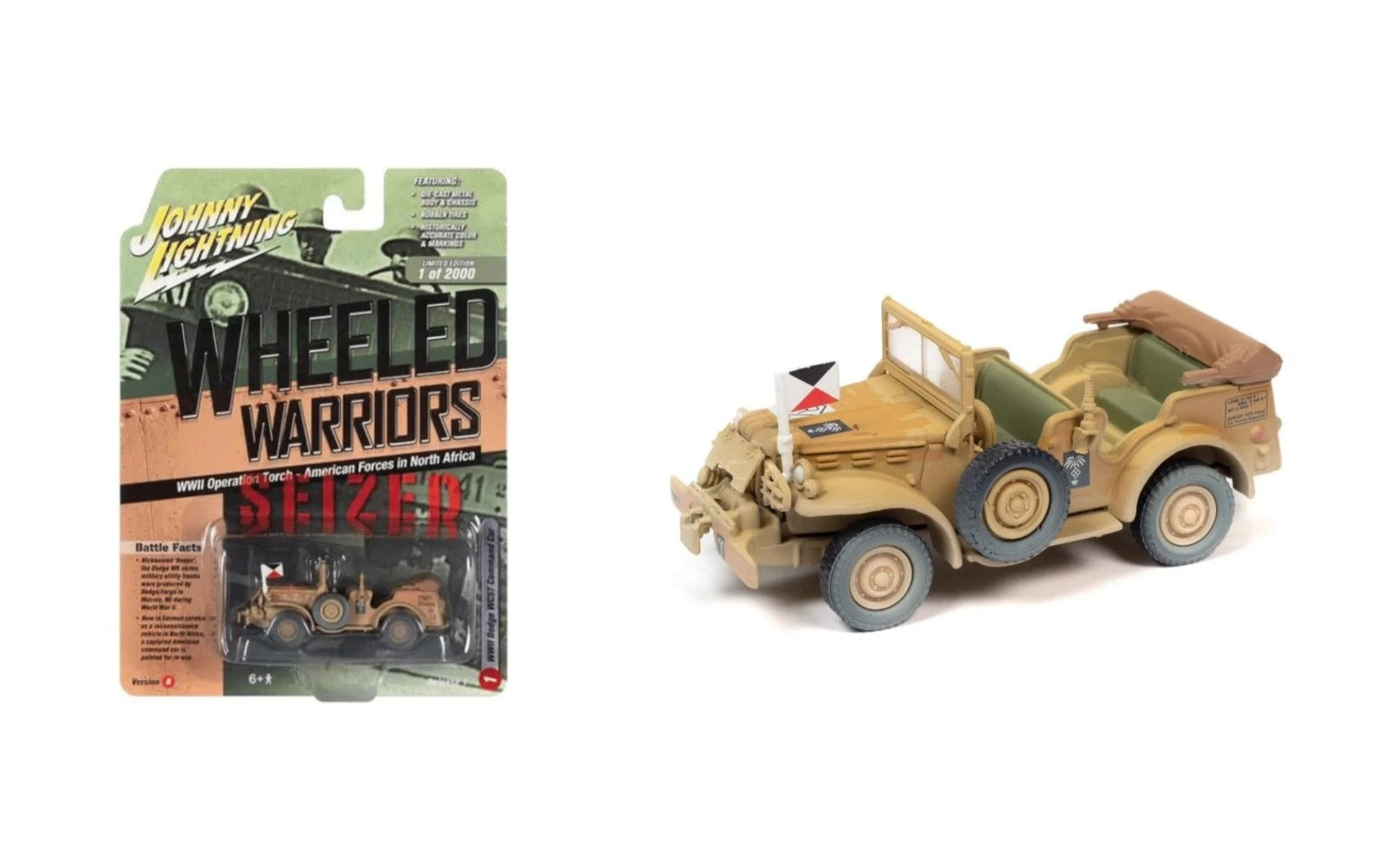Johnny Lightning Wheeled Warriors WWII Dodge WC57 Command Car Tan - JLML006-1B-1