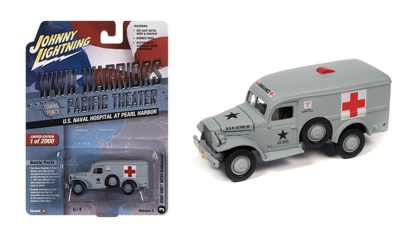 Ambulance Dodge WC54 « Hôpital naval de Pearl Harbor » – Johnny Lightning WWII Warriors Pacific Theater (JLML008-2A-C)